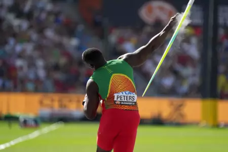 Aug 25, 2023; Budapest, Hungary; Anderson Peters (GRN) during the javelin qualifying at the World Athletics Championships Budapest 23 at National Athletics Centre. Mandatory Credit: Kirby Lee-USA TODAY Sports