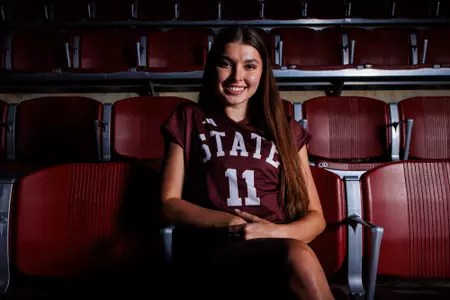 STARKVILLE, MS - July 22, 2024 - Mississippi State Setter Cecilia Harness (#11) during production day at the Newell-Grissom Building in Starkville, MS. Photo By Hallie Walker