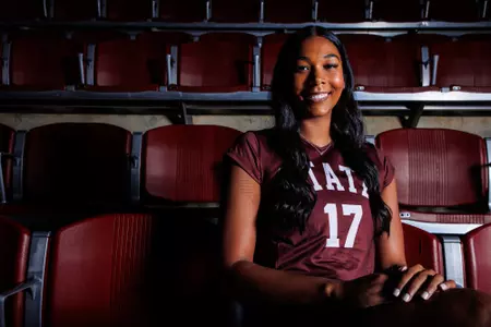 STARKVILLE, MS - July 22, 2024 - Mississippi State Right Side Hitter Amina Shackelford (#17) during production day at the Newell-Grissom Building in Starkville, MS. Photo By Hallie Walker