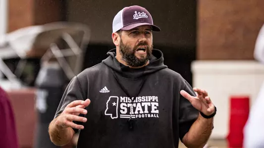 STARKVILLE, MS - April 11, 2024 - Mississippi State Defensive Coordinator Coleman Hutzler during spring practice at the Leo Seal Jr. Football Complex at Mississippi State University in Starkville, MS. Photo By Mike Mattina