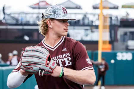 Brett House STARKVILLE, MS - March 15, 2024 - Mississippi State Infielder/Outfielder Brett House (#37) during the game between the LSU Tigers and the Mississippi State Bulldogs at Dudy Noble Field at Polk-Dement Stadium in Starkville, MS. Photo By Jaden Powell