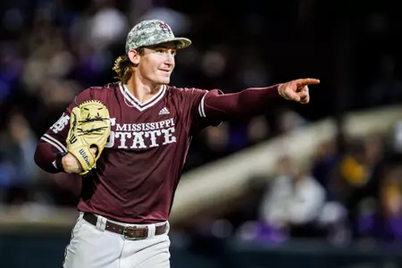 Nolan Stevens STARKVILLE, MS - March 15, 2024 - Mississippi State Pitcher/Infielder/Outfielder Nolan Stevens (#36) during the game between the LSU Tigers and the Mississippi State Bulldogs at Dudy Noble Field at Polk-Dement Stadium in Starkville, MS. Photo By Jaden Powell