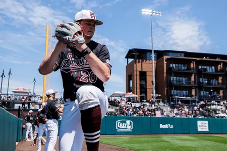 Will PasseauSTARKVILLE, MS - April 21, 2024 - Mississippi State Pitcher Will Passeau (#20) during the game between the Auburn and the Mississippi State Bulldogs at Dudy Noble Field at Polk-Dement Stadium in Starkville, MS. Photo By Will Porada