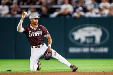 Ethan Pulliam STARKVILLE, MS - May 03, 2024 - Mississippi State Infielder/Outfielder Ethan Pulliam (#41) during the game between the Alabama Roll Tide and the Mississippi State Bulldogs at Dudy Noble Field at Polk-Dement Stadium in Starkville, MS. Photo By Jaden Powell