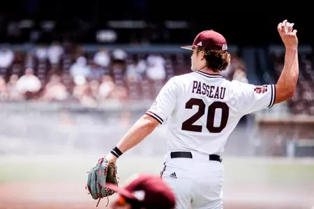 Will Passeau STARKVILLE, MS - May 04, 2024 - Mississippi State Pitcher Will Passeau (#20) during the game between the Alabama Crimson Tide and the Mississippi State Bulldogs at Dudy Noble Field at Polk-Dement Stadium in Starkville, MS. Photo By Ivy Rose Ball