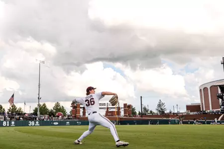 Nolan Stevens STARKVILLE, MS - May 14, 2024 - Mississippi State Pitcher/Infielder/Outfielder Nolan Stevens (#36) during the game between the North Alabama Lions and the Mississippi State Bulldogs at Dudy Noble Field at Polk-Dement Stadium in Starkville, MS. Photo By Mike Mattina