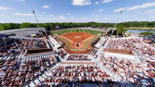 STARKVILLE, MS - May 28, 2022 - Wide shot taken of the crowd during the NCAA Super Regionals game between the Arizona Wildcats and the Mississippi State Bulldogs at Nusz Park in Starkville, MS. Photo By Austin Perryman