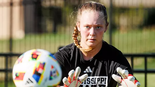 STARKVILLE, MS - July 30, 2024 - Mississippi State Goal Keeper Maddy Anderson (#1) during practice at the MSU Soccer Field in Starkville, MS. Photo By Mike Mattina