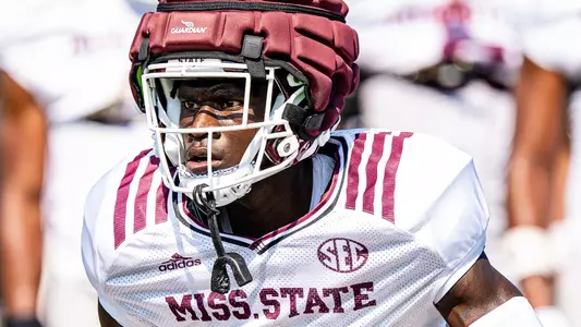 STARKVILLE, MS - August 06, 2024 - Mississippi State Cornerback Kelley Jones (#1) during a training camp practice at the Leo Seal Jr. Football Complex at Mississippi State University in Starkville, MS. Photo By Bryce Mitchell