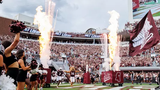 STARKVILLE, MS - August 31, 2024 - Mississippi State Mascot Bully during the game between the Eastern Kentucky Colonels and the Mississippi State Bulldogs at Davis Wade Stadium at Scott Field in Starkville, MS. Photo By Will Porada