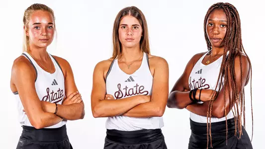 STARKVILLE, MS - August 23, 2024 - Mississippi State's Gianna Oboniye, Mississippi State’s Emma Cohen and Mississippi States Carolina Troiano during 2024-2025 Women’s Tennis Production Day at the Rula Tennis Pavilion in Starkville, MS. Photo By Mike Mattina