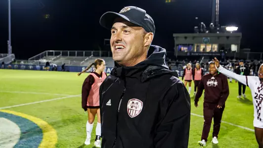 PENSACOLA, FL - October 31, 2023 - Mississippi State Head Coach James Armstrong during the match between the Alabama Crimson Tide and the Mississippi State Bulldogs at the Ashton Bronsaham Soccer Complex in Pensacola, FL. Photo By Mike Mattina