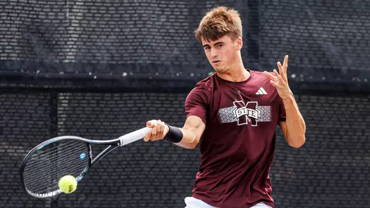 STARKVILLE, MS - September 04, 2024 - Mississippi State’s Niccolo Baroni  during practice at the AJ Pitts Tennis Centre in Starkville, MS. Photo By Mike Mattina