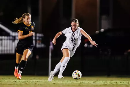 STARKVILLE, MS - August 09, 2024 - Mississippi State Midfielder Charlotte Grim (#24) during the match between the ULM Warhawks and the Mississippi State Bulldogs at the MSU Soccer Field in Starkville, MS. Photo By Mike Mattina
