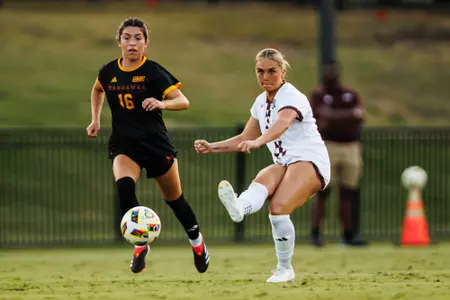 STARKVILLE, MS - August 09, 2024 - Mississippi State Midfielder Kara Harris (#14) during the match between the ULM Warhawks and the Mississippi State Bulldogs at the MSU Soccer Field in Starkville, MS. Photo By Mike Mattina