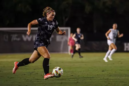 STARKVILLE, MS - August 15, 2024 - Mississippi State Midfielder/Defender Kennedy Husbands (#19) during the match between the Baylor Bears and the Mississippi State Bulldogs at the MSU Soccer Field in Starkville, MS. Photo By Ivy Rose Ball