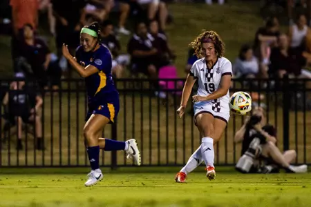 STARKVILLE, MS - August 28, 2024 - Mississippi State Midfielder/Defender Kennedy Husbands (#19) during the match between the Tennessee Tech Golden Eagles and the Mississippi State Bulldogs at the MSU Soccer Field in Starkville, MS. Photo By Scarlett Padgett