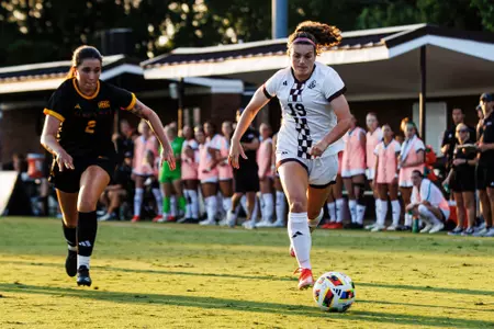 STARKVILLE, MS - August 09, 2024 - Mississippi State Midfielder/Defender Kennedy Husbands (#19) during the match between the ULM Warhawks and the Mississippi State Bulldogs at the MSU Soccer Field in Starkville, MS. Photo By Mike Mattina