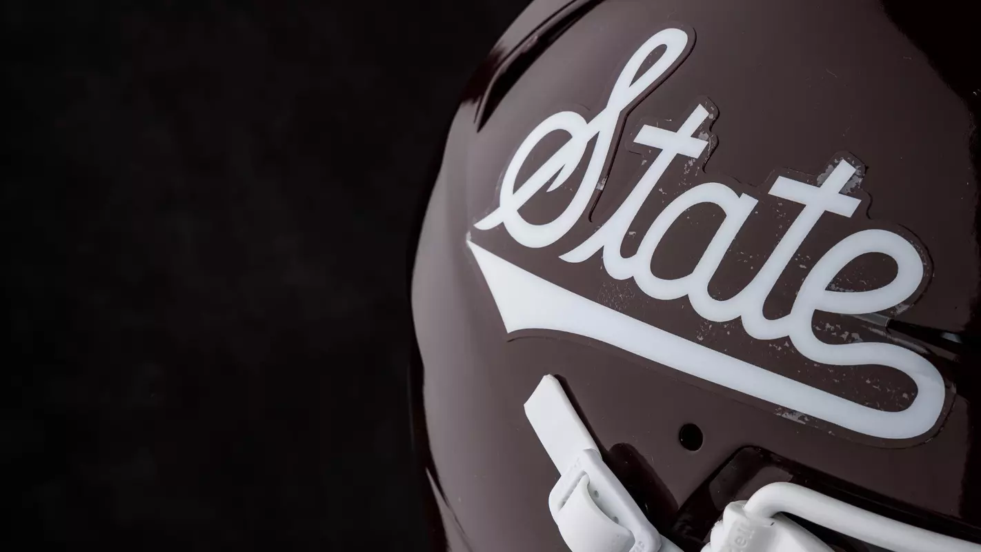 STARKVILLE, MS - November 17, 2022 - Mississippi State Student Equipment Intern Noah Berry during the Maroon Script State helmet photoshoot at the Holliman Athletic Center at Mississippi State University in Starkville, MS. Photo By Kevin Snyder