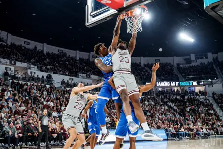 STARKVILLE, MS - January 11, 2025 - Mississippi State Center Michael Nwoko (#23) during the game between the Kentucky Wildcats and the Mississippi State Bulldogs at Humphrey Coliseum in Starkville, MS. Photo By Mike Mattina