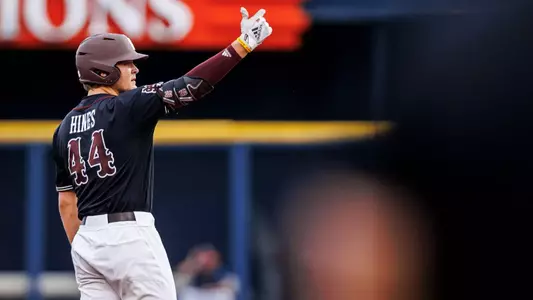 CHARLOTTESVILLE, VA - June 02, 2024 - Mississippi State Infielder/Outfielder Hunter Hines (#44) during the NCAA Regional game between the Mississippi State Bulldogs and the Virginia Cavaliers at Davenport Field at Disharoon Park in Charlottesville, VA. Photo By Jaden Powell