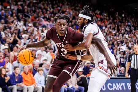 AUBURN, AL - January 14, 2025 - Mississippi State Forward KeShawn Murphy (#3) during the game between the Auburn Tigers and the Mississippi State Bulldogs at Neville Arena in Auburn, AL. Photo By Mike Mattina
