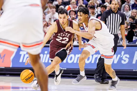 AUBURN, AL - January 14, 2025 - Mississippi State Forward RJ Melendez (#22) during the game between the Auburn Tigers and the Mississippi State Bulldogs at Neville Arena in Auburn, AL. Photo By Mike Mattina