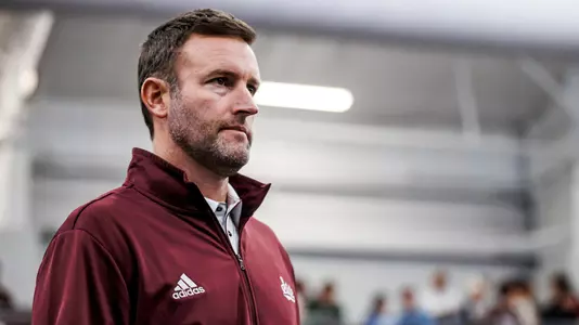 STARKVILLE, MS - January 17, 2025 - Mississippi State Head Coach Matt Roberts during the match between the Chattanooga Mocs and the Mississippi State Bulldogs at the Rula Tennis Pavilion in Starkville, MS. Photo By Ivy Rose Ball