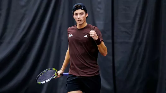 STARKVILLE, MS - January 19, 2025 - Mississippi State's Benito Sanchez Martinez during the match between the Alabama State Hornets and the Mississippi State Bulldogs at the Rula Tennis Pavilion in Starkville, MS. Photo By Ivy Rose Ball
