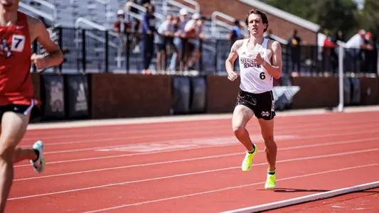 STARKVILLE, MS - March 25, 2023 - Mississippi State Distance Runner Gram Russell during the Bulldog Relays at the Mike Sanders Track Complex in Starkville, MS. Photo By Will Porada