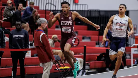 BIRMINGHAM, AL - January 26, 2024 - Mississippi State Sprinter Keldrick Turner during the Razorback Invitational at the Randal Tyson Track Center in Fayetteville, AR. Photo by Will Porada