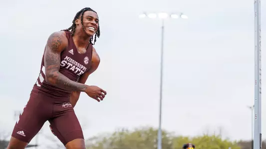 STARKVILLE, MS - March 22, 2024 - Mississippi State Jumper Sherman Hawkins during the Alumni Bulldog Relays at the Mike Sanders Track Complex in Starkville, MS. Photo By Jaden Powell