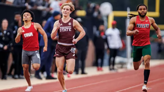 STARKVILLE, MS - March 22, 2024 - Mississippi State Middle Distance Runner Ben Murray during the Alumni Bulldog Relays at the Mike Sanders Track Complex in Starkville, MS. Photo By Jaden Powell