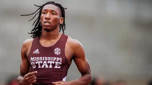 STARKVILLE, MS - March 22, 2024 - Mississippi State Sprinter Keldrick Turner during the Alumni Bulldog Relays at the Mike Sanders Track Complex in Starkville, MS. Photo By Jaden Powell