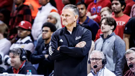 DALLAS, TX - November 22, 2024 - Mississippi State Head Coach Chris Jans during the game between the SMU Mustangs and the Mississippi State Bulldogs at Moody Coliseum in Dallas, TX. Photo By Mike Mattina