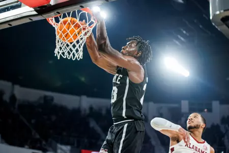 STARKVILLE, MS - January 29, 2025 - Mississippi State Center Michael Nwoko (#23) during the game between the Alabama Crimson Tide and the Mississippi State Bulldogs at Humphrey Coliseum in Starkville, MS. Photo By Mike Mattina