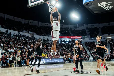 STARKVILLE, MS - January 04, 2025 - Mississippi State Guard/Forward Cameron Matthews (#4) during the game between the South Carolina Gamecocks and the Mississippi State Bulldogs at Humphrey Coliseum in Starkville, MS. Photo By Taylor Sullivan