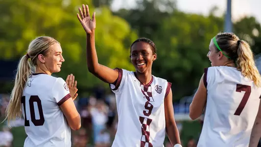 STARKVILLE, MS - August 21, 2025 - Mississippi State Midfielder Adia Symmonds (#9) during the match between the Jacksonville State Gamecocks and the Mississippi State Bulldogs at the MSU Soccer Field in Starkville, MS. Photo By Mike Mattina