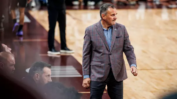 STARKVILLE, MS - November 05, 2025 - Mississippi State Head Coach Chris Jans during the game between the North Alabama Lions and the Mississippi State Bulldogs at Humphrey Coliseum in Starkville, MS. Photo By Mike Mattina