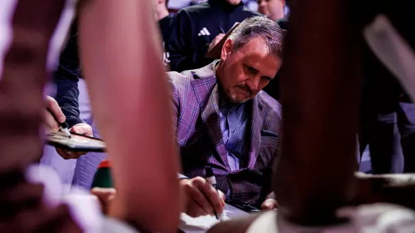STARKVILLE, MS - November 05, 2025 - Mississippi State Head Coach Chris Jans during the game between the North Alabama Lions and the Mississippi State Bulldogs at Humphrey Coliseum in Starkville, MS. Photo By Mike Mattina