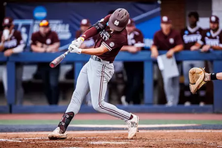CHARLOTTESVILLE, VA - June 01, 2024 - Mississippi State Infielder/Outfielder Hunter Hines (#44) during the NCAA Regional game between the Mississippi State Bulldogs and the Virginia Cavaliers at Davenport Field at Disharoon Park in Charlottesville, VA. Photo By Jaden Powell