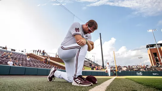 STARKVILLE, MS - May 14, 2024 - Mississippi State Pitcher Stone Simmons (#17) during the game between the North Alabama Lions and the Mississippi State Bulldogs at Dudy Noble Field at Polk-Dement Stadium in Starkville, MS. Photo By Mike Mattina