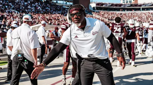STARKVILLE, MS - October 19, 2024 - Mississippi State Assistant Football Coach (Cornerbacks) Corey Bell during the game between the Texas A&M Aggies and the Mississippi State Bulldogs at Davis Wade Stadium at Scott Field in Starkville, MS. Photo By Natalie Clark