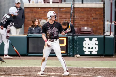 STARKVILLE, MS - February 23, 2025 - Mississippi State Infielder Dylan Cupp (#10) during the game between the Missouri State Bears and the Mississippi State Bulldogs at Dudy Noble Field at Polk-Dement Stadium in Starkville, MS. Photo By Taylor Sullivan