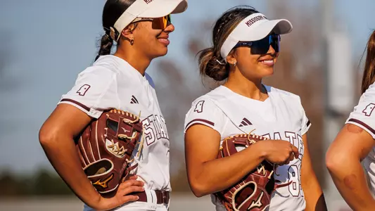 STARKVILLE, MS - February 26, 2025 - Mississippi State Infielder Nadia Barbary (#10) and Mississippi State Infielder Xiane Romero (#83) during the game between the UAB Blazers and the Mississippi State Bulldogs at Nusz Park in Starkville, MS. Photo By Mike Mattina