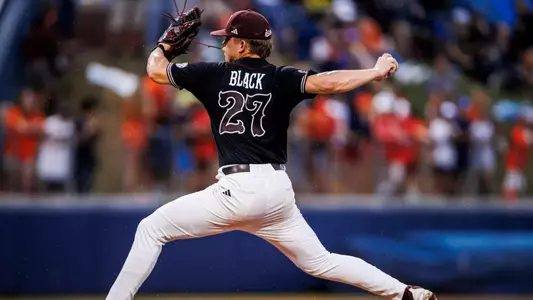 CHARLOTTESVILLE, VA - June 02, 2024 - Mississippi State Pitcher Gavin Black (#27) during the NCAA Regional game between the Mississippi State Bulldogs and the Virginia Cavaliers at Davenport Field at Disharoon Park in Charlottesville, VA. Photo By Jaden Powell