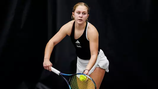 STARKVILLE, MS - January 31, 2025 - Mississippi State's Ava Rath during the match between the Alabama A&M Bulldogs and the Mississippi State Bulldogs at the Rula Tennis Pavilion in Starkville, MS. Photo By Taylor Sullivan