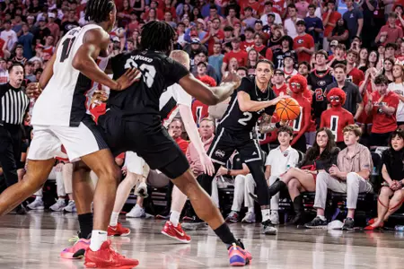 ATHENS, GA - February 08, 2025 - Mississippi State Guard Riley Kugel (#2) during the game between the Georgia Bulldogs and the Mississippi State Bulldogs at Stegeman Coliseum in Athens, GA. Photo By Mike Mattina