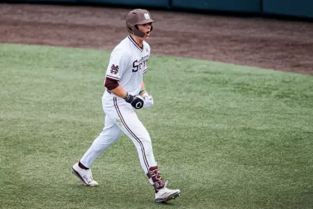 STARKVILLE, MS - February 22, 2025 - Mississippi State Infielder Reed Stallman (#7) during the game between the Missouri State Bears and the Mississippi State Bulldogs at Dudy Noble Field at Polk-Dement Stadium in Starkville, MS. Photo By Will Porada