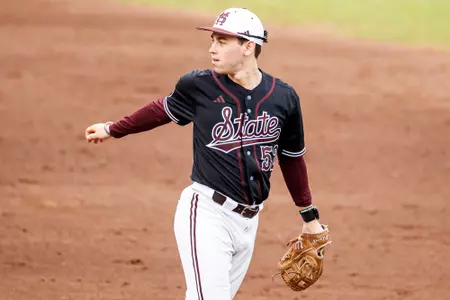 STARKVILLE, MS - February 23, 2025 - Mississippi State Infielder Lukas Buckner (#52) during the game between the Missouri State Bears and the Mississippi State Bulldogs at Dudy Noble Field at Polk-Dement Stadium in Starkville, MS. Photo By Taylor Sullivan